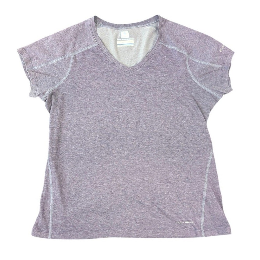 Columbia Omni-Freeze Zero T-Shirt Purple Heather V-Neck Large Polyester Cotton